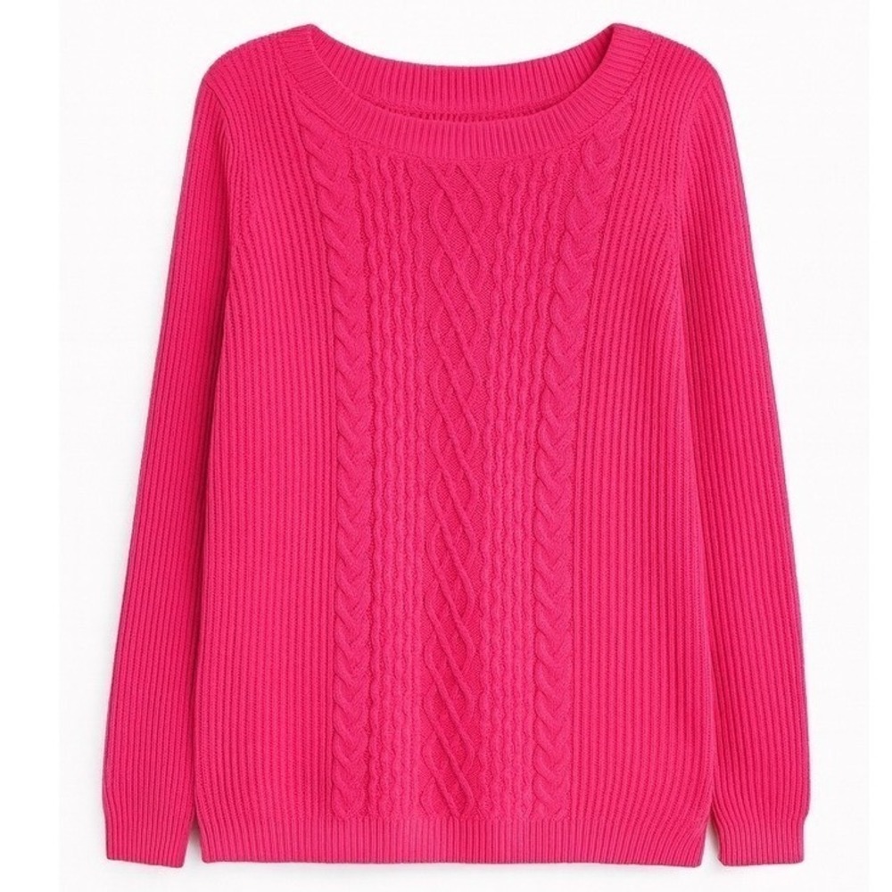 Tommy Hilfiger Fuchsia Cable Knit Sweater XL Boat Neck Preppy Cotton Blend
